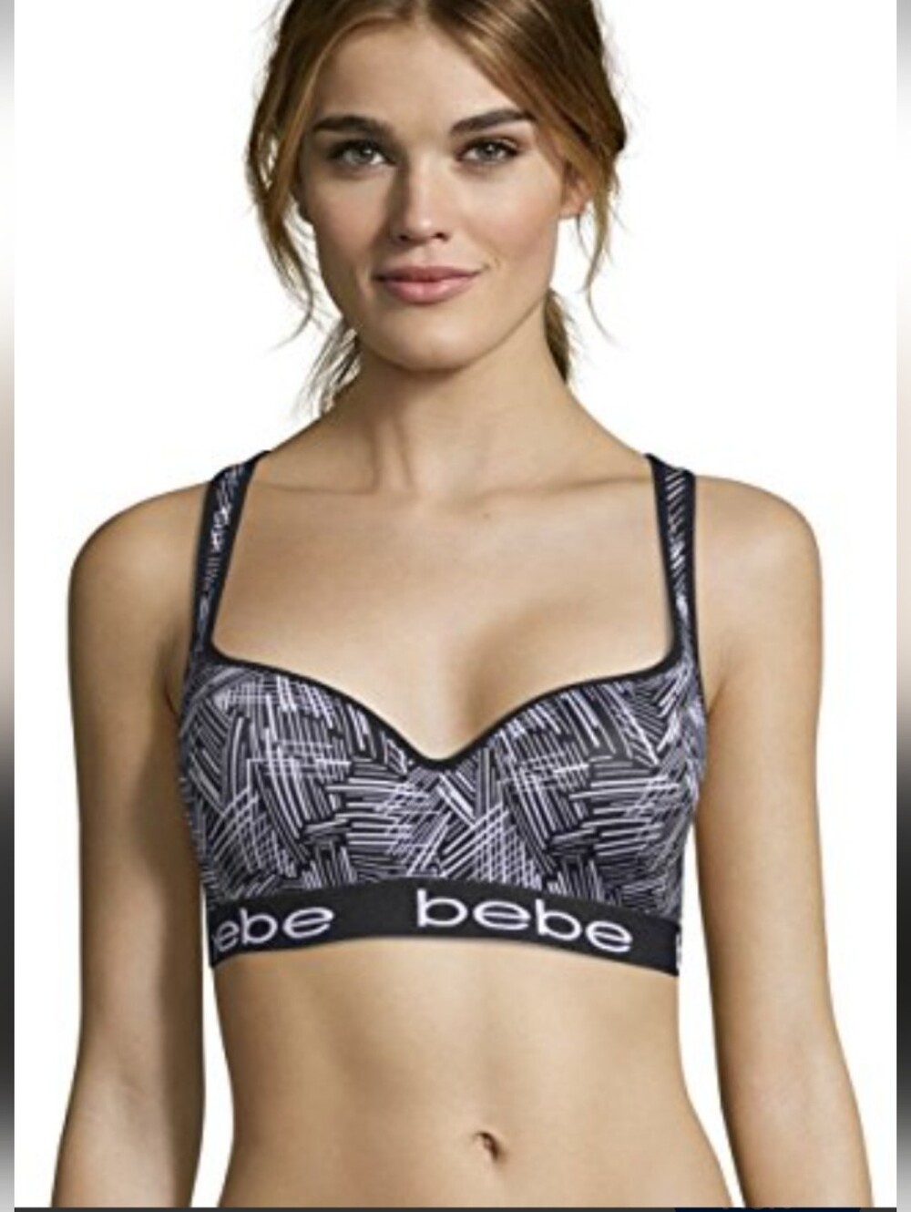 bebe Wire Free Criss Cross Straps Push Up Yoga Sports Bra L